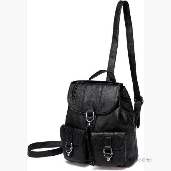 Faux Leather Mini Backpack Purse with Drawstring and Front Pockets main image 5
